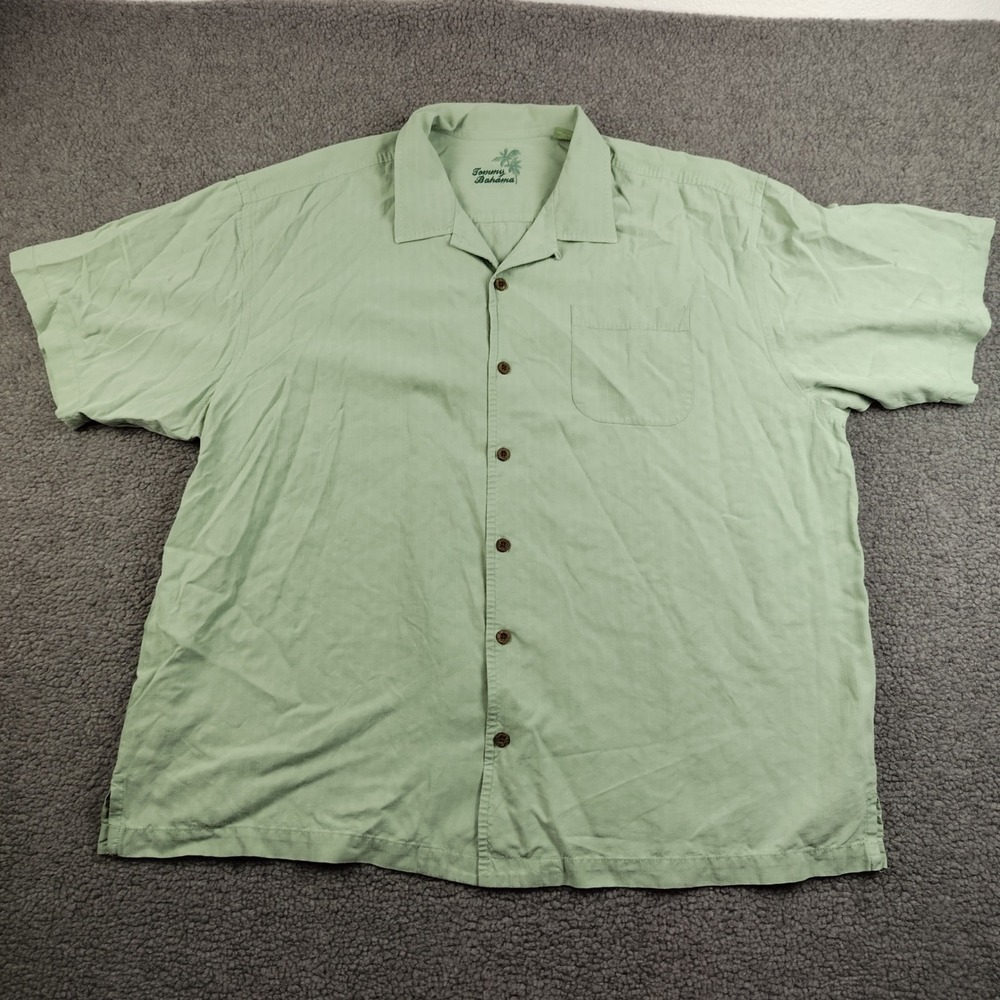 Tommy Bahama Silk Hawaiian Button Up Shirt Mens 2XL XXL Sage Green Textured